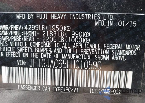 2015 Subaru Impreza 2.0I Premium из США, поврежденный, VIN JF1GJAC65FH010590